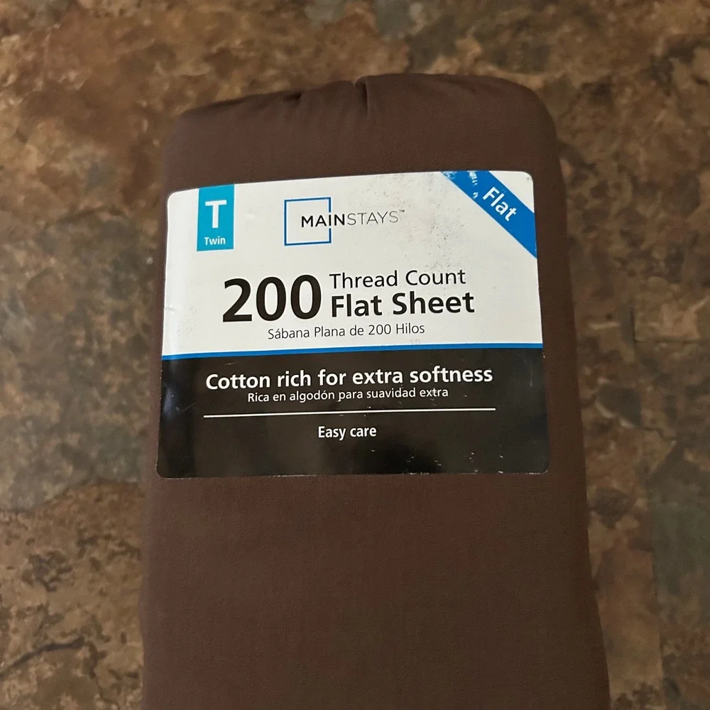 Mainstays 200 Thread Count Flat Sheet Twin Brown Cotton Soft